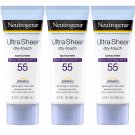 Neutrogena Ultra Sheer Dry-Touch SPF 55 Sunscreen, 3 FL OZ (88 mL), 3 PACK, Exp 08/2023