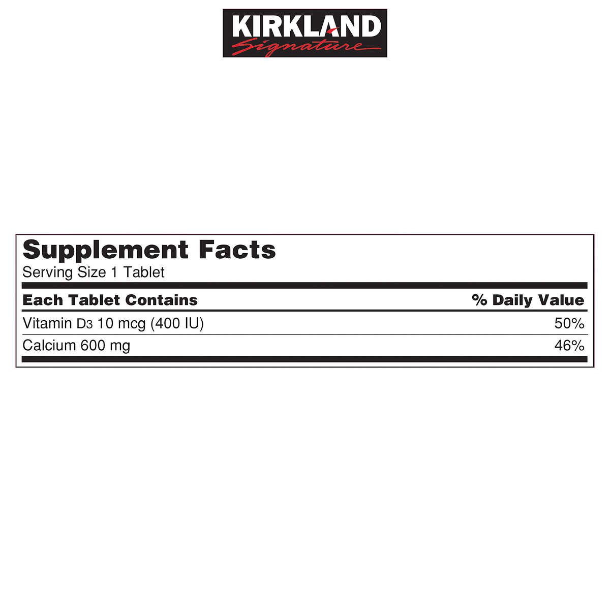 Kirkland Signature Calcium 600 mg + Vitamin D3 10 mcg (400 IU), 500 Tablets