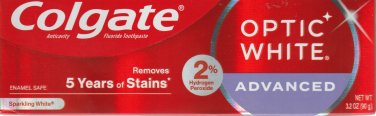 Colgate Optic White Advanced Sparkling White Toothpaste, 3.2 oz (90 g), Enamel Safe Whitening, 2% HP