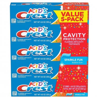 Kid's Crest Cavity Protection Toothpaste, 4.6 oz (130 g) - Sparkle Fun Bubble Gum (5 PACK) EXP 5/26