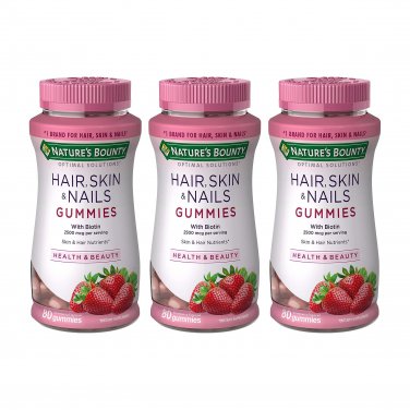 Natures Bounty Hair, Skin & Nails Gummies with Biotin, Strawberry, 80 Gummies (3 PACK)