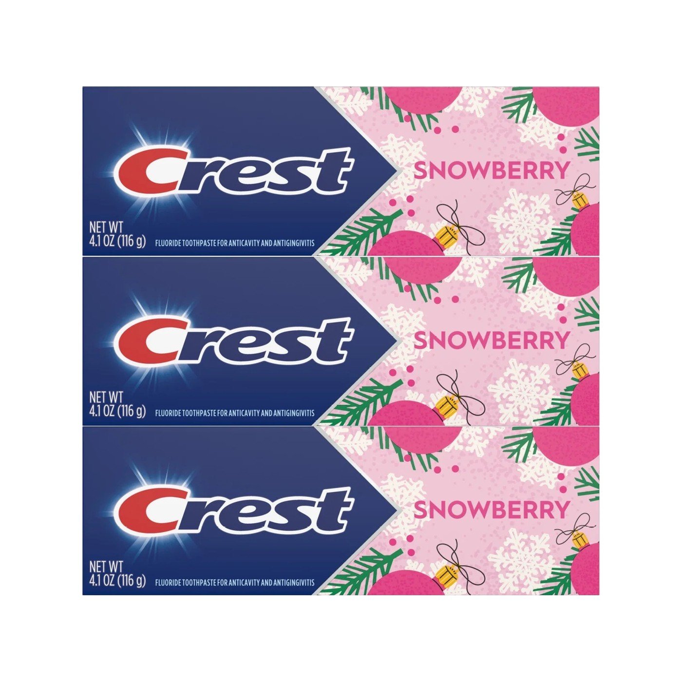 Crest Snowberry Toothpaste, 4.1 oz (116 g) 3-PACK, Fluoride Toothpaste Anticavity & Antigingivitis