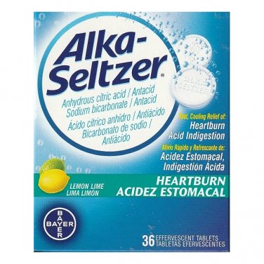Alka-Seltzer Antacid, 36 Effervescent Tablets, Lemon Lime Flavored, EXP 04/2022