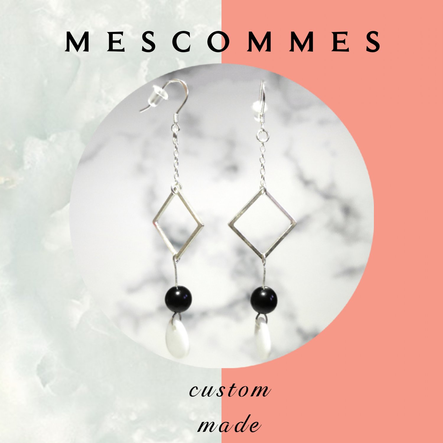 Natural Black Agate Modern Silver Dangle Earrings