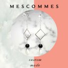 Natural Black Agate Modern Silver Dangle Earrings