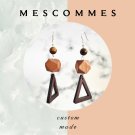 Handmade Oversize Natural Tiger's eye Wood Earrings Sterling Silver