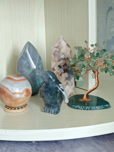 61A, Crystal Set/Ocean Jasper/Flower Agate/Carnelian /Moss Agate Penguin/Green Aventuring Tree