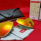 Authentic Ray Ban Aviator Sunglasses Matte Gold, Flash Mirror Orane 62mm