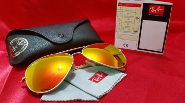 Authentic Ray Ban Aviator Sunglasses Matte Gold, Flash Mirror Orane 62mm