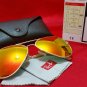 Authentic Ray Ban Aviator Sunglasses Matte Gold, Flash Mirror Orane 62mm