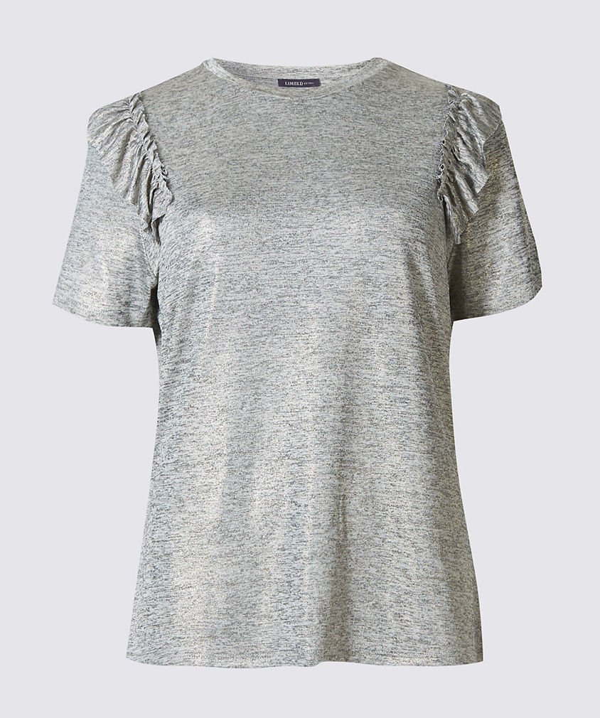 MARKS & SPENCER Limited Edition Shoulder Frill Short Sleeve T-Shirt UK ...