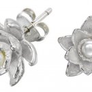 DOWER & HALL Orchid Sterling Silver Carved Freshwater Pearl Earrings BNIB