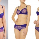MIMI HOLLIDAY Poppet Purple Lace and Blue Silk Bra Brief Boy Short BNWT