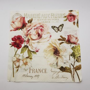 2 Serviettes Rice Decoupage Paper Napkins Fleurs France