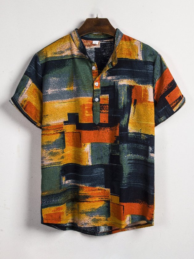 Stylish Color Block Short Sleeve Shirt For Men