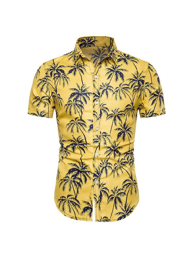 Turndown Collar Coconut Tree Printed Shirt