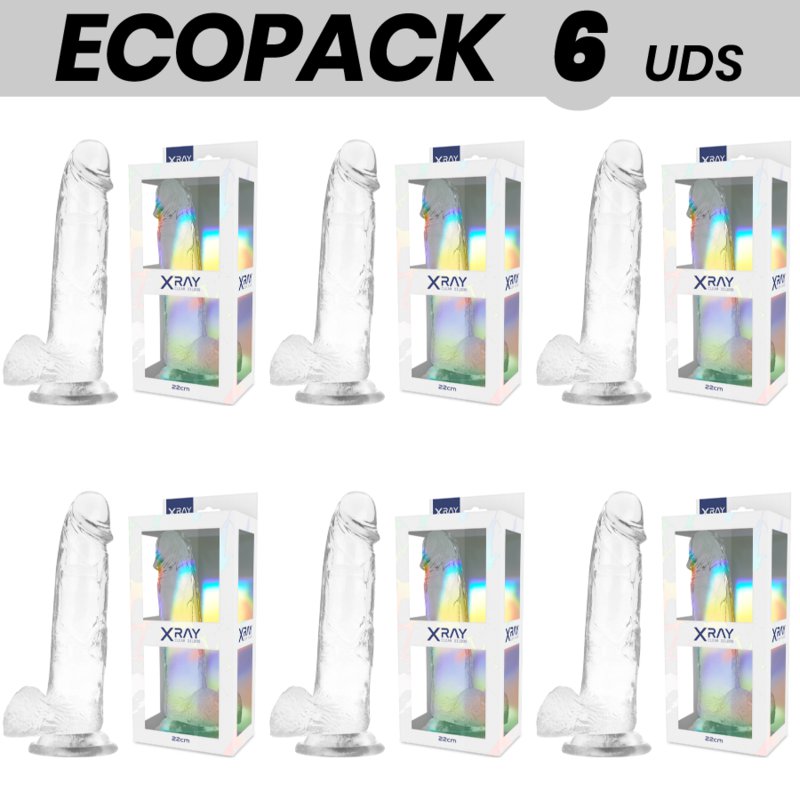 Ecopack 6 Uds - Xray Clear Transparent Realistic Dildo 22cm X 4.6cm