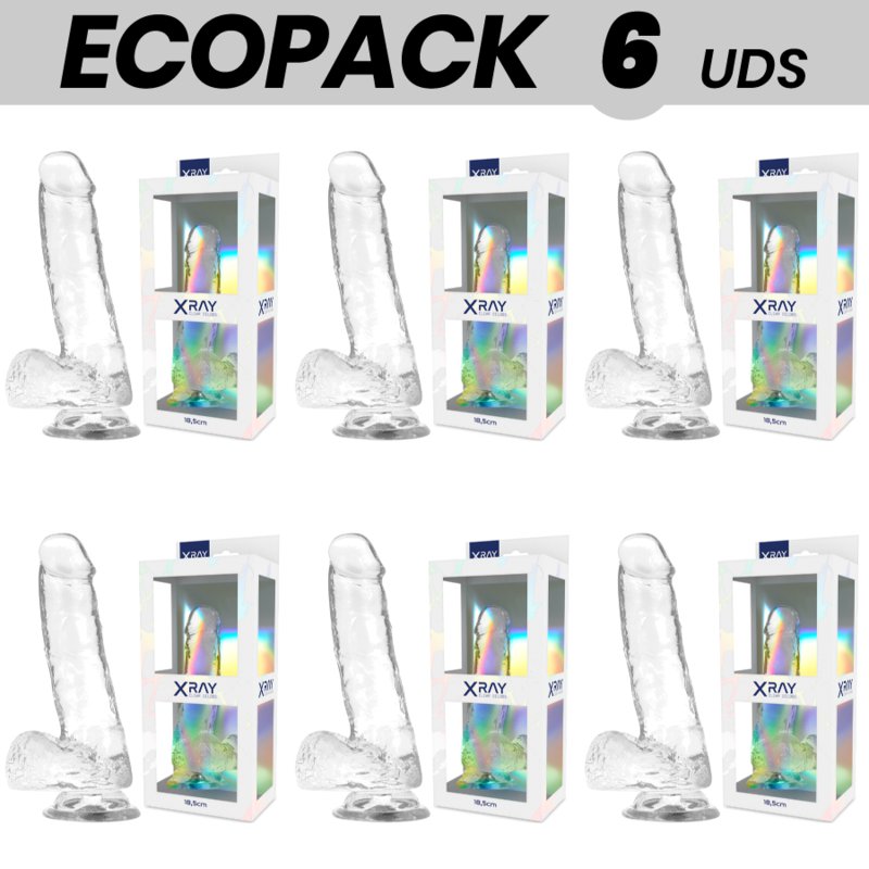 Ecopack 6 Uds - Xray Clear Transparent Realistic Dildo 18.5cm X 3.8cm