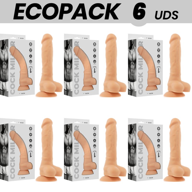Ecopack 6 Uds - Cock Miller Silicone Density Articulated Cocksil 18 Cm