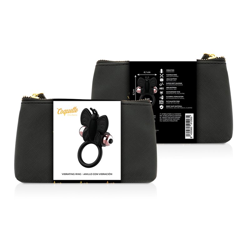 Coquette Chic Desire Cock Ring Butterfly With Vibrator Black/ Gold