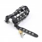 Ohmama Fetish Lockable Leather Penis Cage Metallic Rings