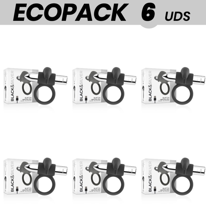 Ecopack 6 Units - Black&silver Burton Vibrating Ring 10 Modes