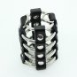 Ohmama Fetish Leather Strap Metal Ring Cock Cage With Ball Divider