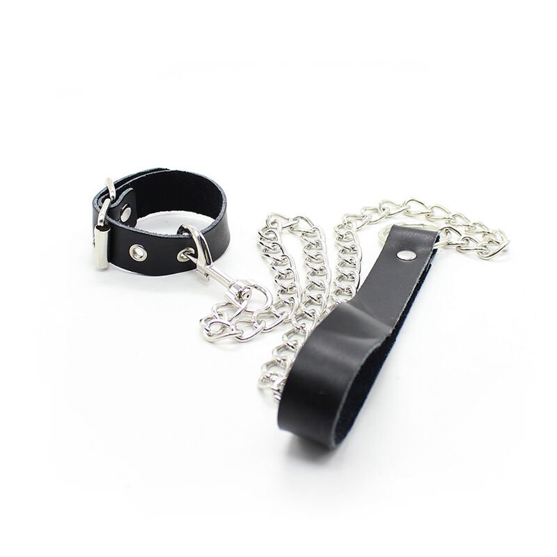 Ohmama Restraint Leather Necklace And Metallic Chain