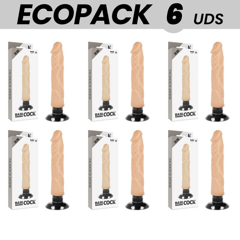 Ecopack 6 Units - Basecock Realistic Vibrator 2-1 Flesh 20cm