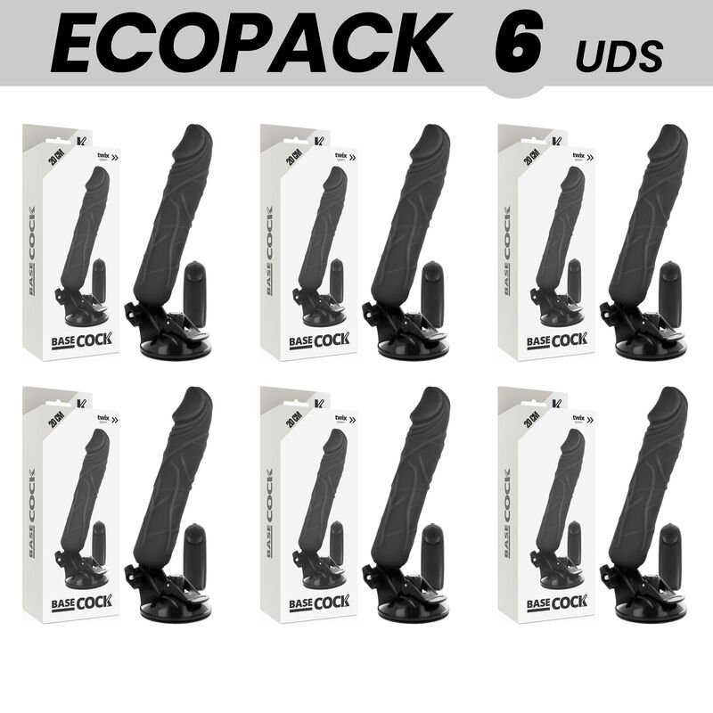 Ecopack 6 Units - Basecock Realistic Vibrator Remote Control Black 20cm