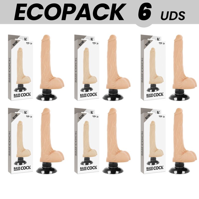 Ecopack 6 Units - Basecock Realistic Vibrator 2-1 Flesh 18.5 Cm