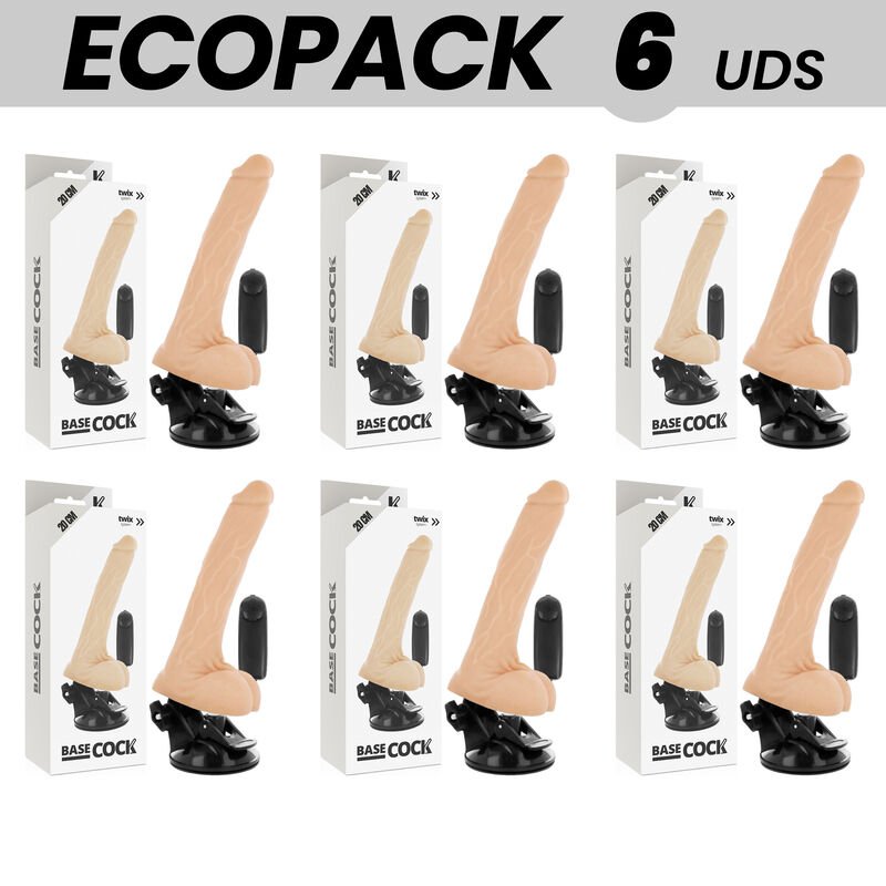 Ecopack 6 Units - Basecock Realistic Vibrator Remote Control Flesh 20cm