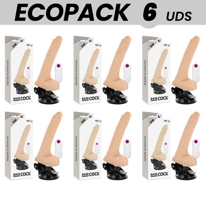 Ecopack 6 Units - Basecock Realistic Vibrator Remote Control Flesh 19 Cm