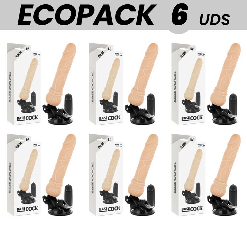 Ecopack 6 Units - Basecock Realistic Vibrator Remote Control Flesh 19.5 Cm
