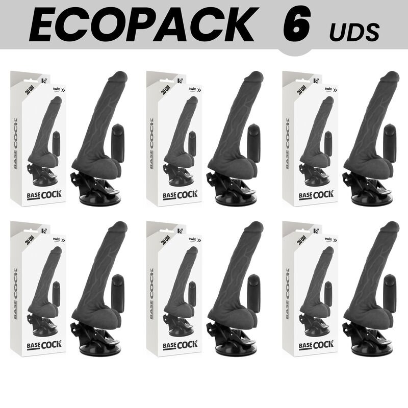 Ecopack 6 Units - Basecock Realistic Vibrator Remote Control Black 20cm