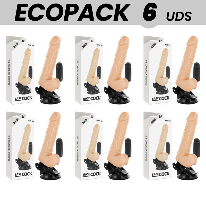 Ecopack 6 Units - Basecock Realistic Vibrator Remote Control Flesh 18.5cm