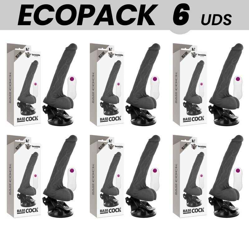 Ecopack 6 Units - Basecock Realistic Bendable Remote Control Black 18.5 Cm