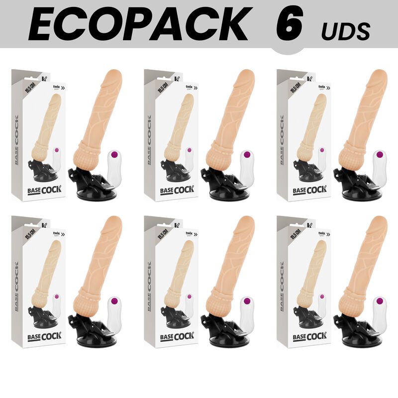 Ecopack 6 Units - Basecock Realistic Vibrator Remote Control Flesh 19.5 Cm