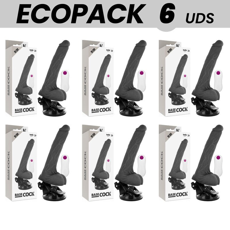 Ecopack 6 Units - Basecock Realistic Vibrator Remote Control Black 19 Cm