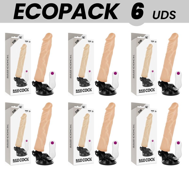 Ecopack 6 Units - Basecock Realistic Vibrator Remote Control Flesh 21 Cm