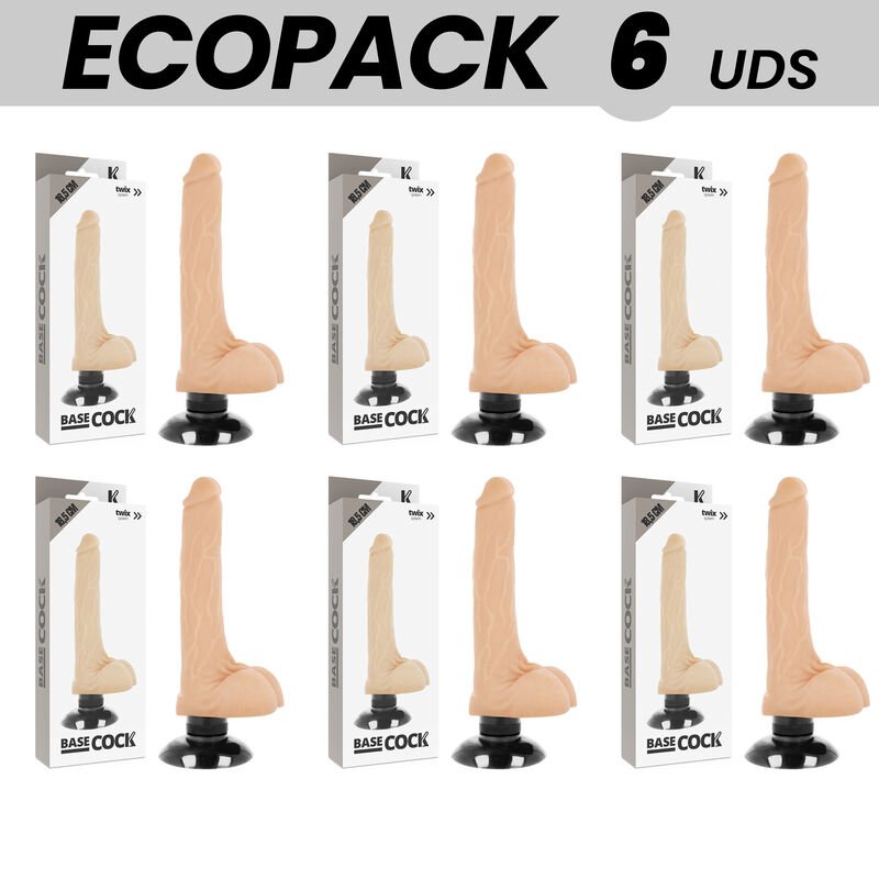 Ecopack 6 Units - Basecock Realistic Vibrator 2-1 Flesh 18.5 Cm