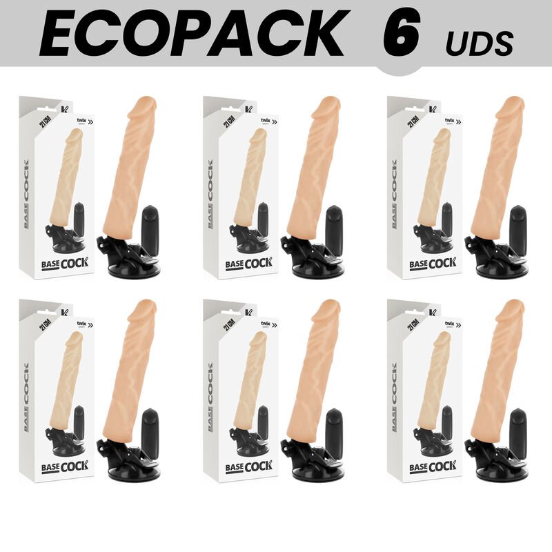Ecopack 6 Units - Basecock Realistic Vibrator Remote Control Flesh 21cm