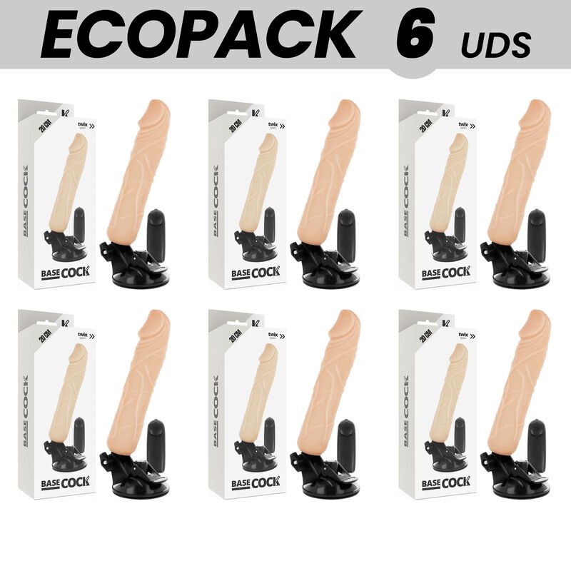 Ecopack 6 Units - Basecock Realistic Vibrator Remote Control Flesh 20cm