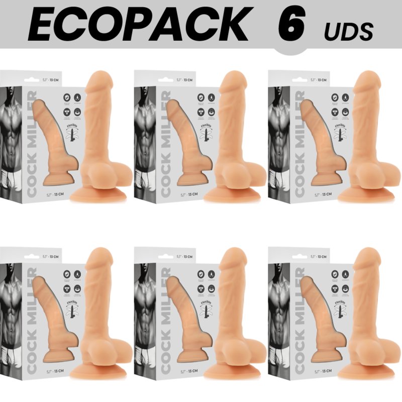Ecopack 6 Uds - Cock Miller Silicone Density Articulated Cocksil 13 Cm