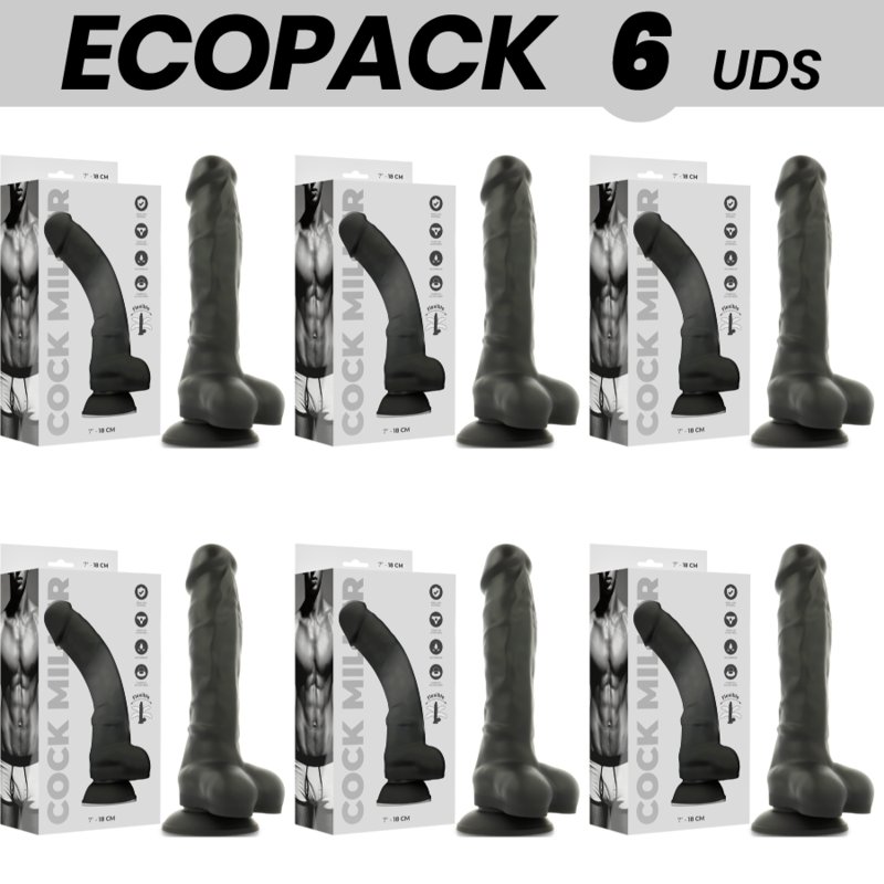 Ecopack 6 Uds - Cock Miller Silicone Density Articulable Black Cocksil 18 Cm