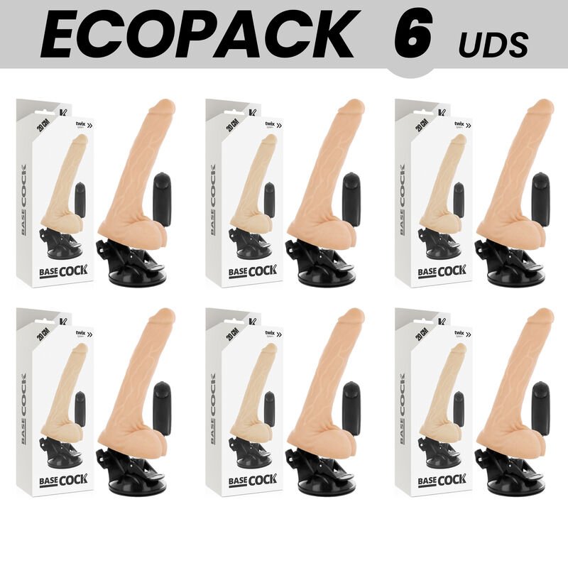 Ecopack 6 Units - Basecock Realistic Vibrator Remote Control Flesh 20cm