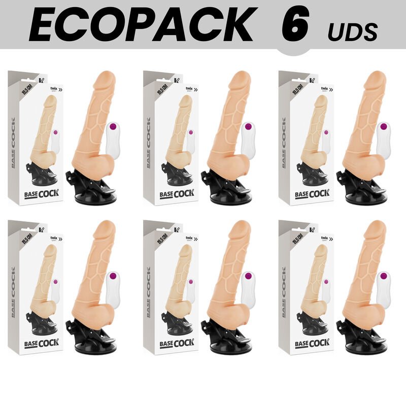 Ecopack 6 Units - Basecock Realistic Vibrator Remote Control Natural 19.5cm