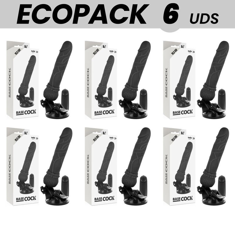 Ecopack 6 Units - Basecock Realistic Vibrator Remote Control Black 19.5cm