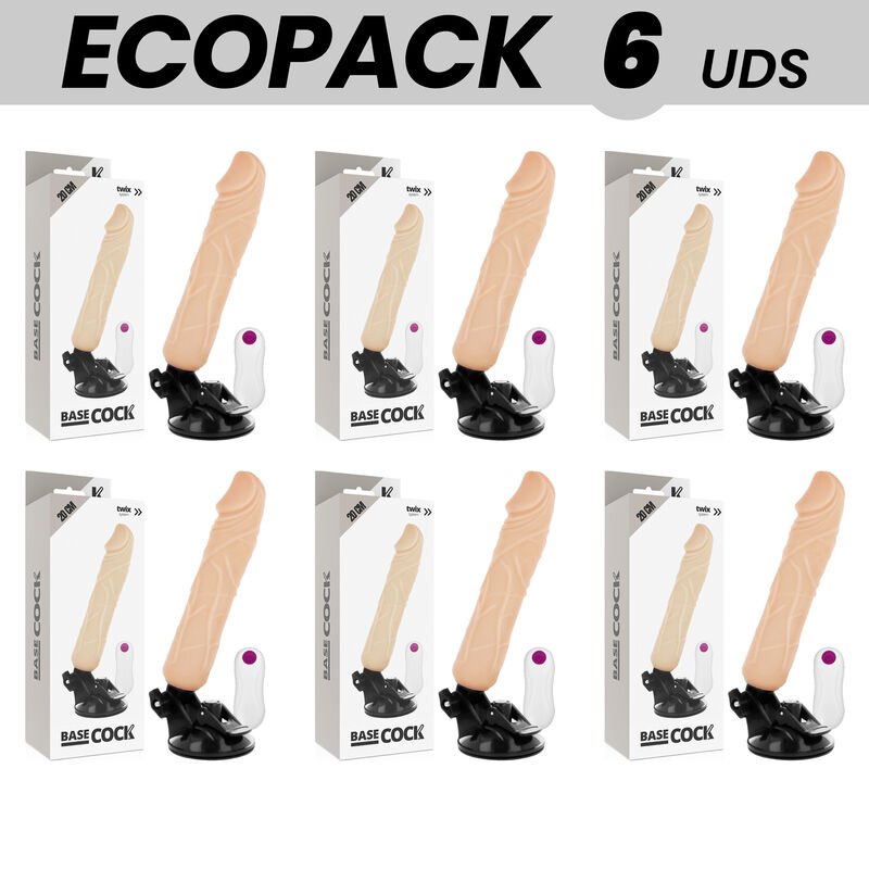 Ecopack 6 Units - Basecock Realistic Vibrator Remote Control Flesh 20 Cm