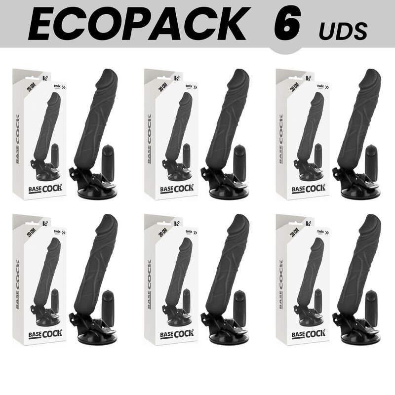 Ecopack 6 Units - Basecock Realistic Vibrator Remote Control Black 20cm